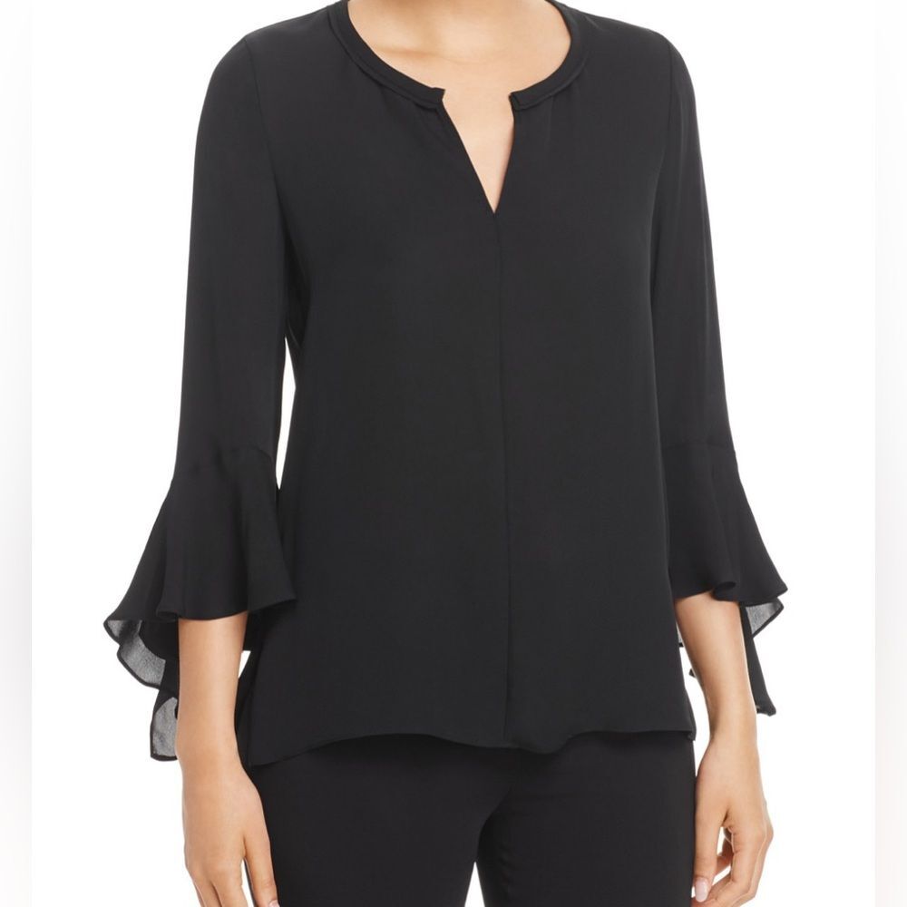 Kobi Halperin Black Bell Sleeve 100% Silk Shia Blouse Top Size Medium Womens